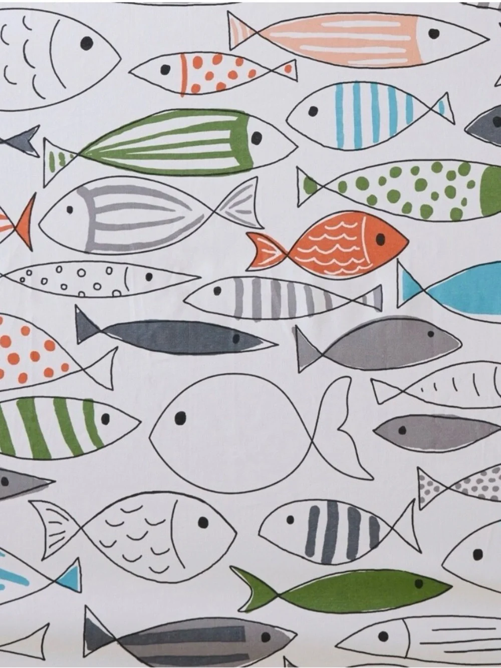 Whimsical Fish Print Shower Curtain in Teal, Mint & Coral